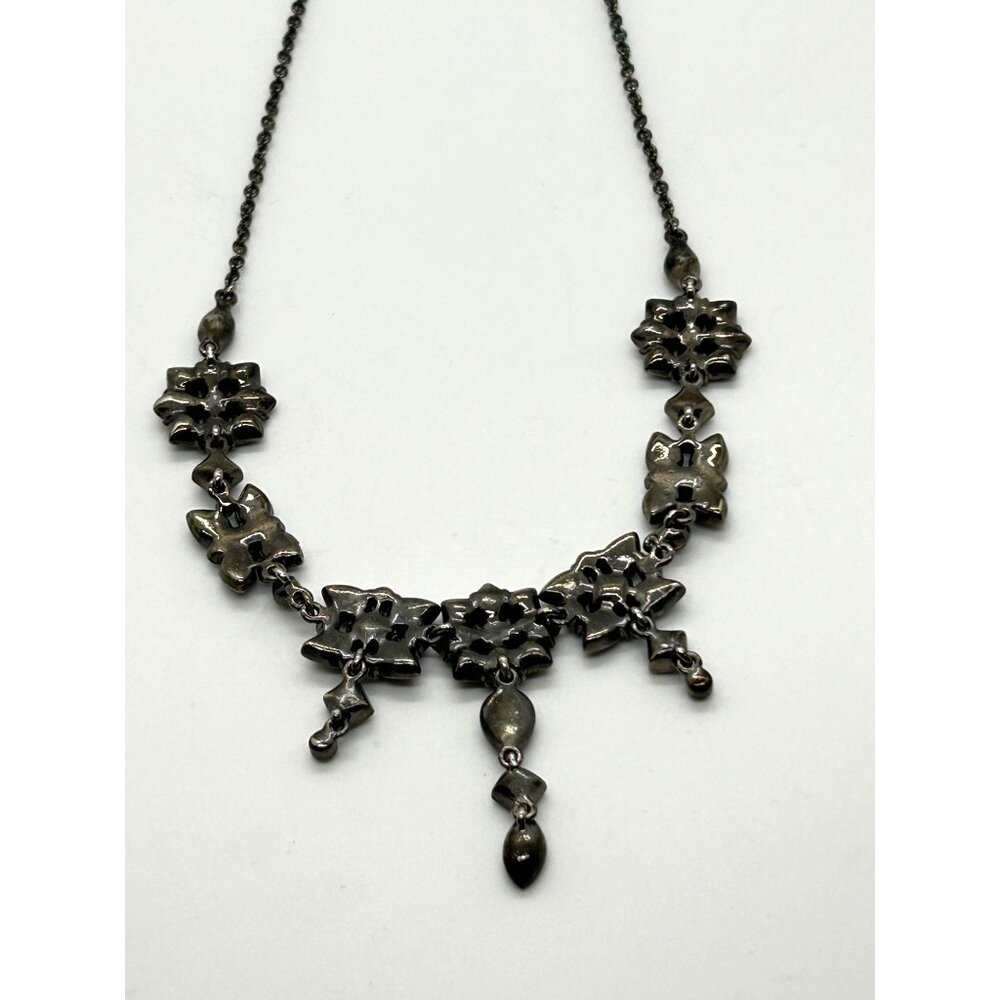 Black Glass Necklace Set Blue Aurora Borealis Crystals Earrings Bracelet Gothic - Picture 4 of 13